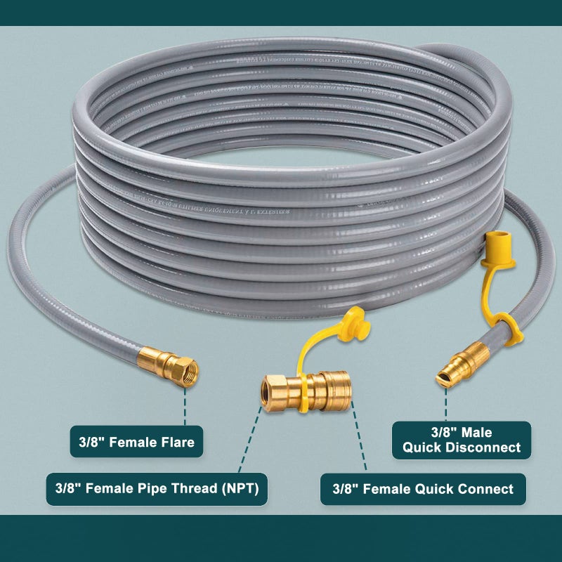 GASPRO 36 FT 3/8" ID Natural Gas Hose, Low Pressure LPG Hose with Quick Connect, for Weber, Char-broil, Pizza Oven, Patio Heater and More - Image 2